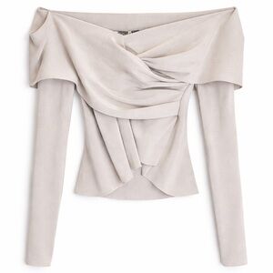 JLUXLABEL Off Shoulder Twist Top Beige Size L